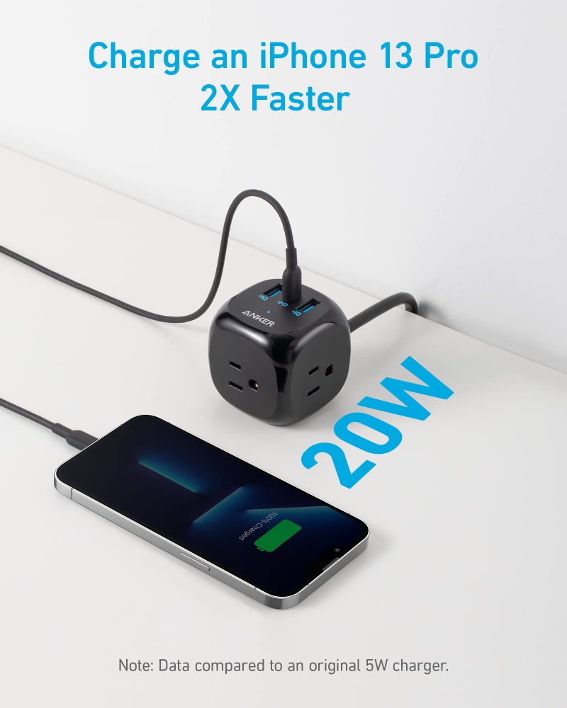Anker 20W USB C Power Strip, 321 Power Strip with 3 Outlets and USB C Charging for iPhone 15/15 Plus/15 Pro/15 Pro Max (Black, 10FT) - Image 3
