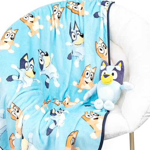 Jay Franco Bluey Plush Mini Pillow Buddy & 40 x 50 Inch Travel Throw Set - Kids Super Soft 2 Piece Blanket Set - Image 1
