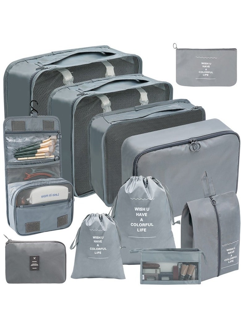 Generic 11 PCS Travel Packing Cubes for Suitcases, Luggage Organizer Bags for Carry On, Travel Bags Organizer for Luggage, Must Have Travel Essentials for Women and Men (Grey)  - Image 1