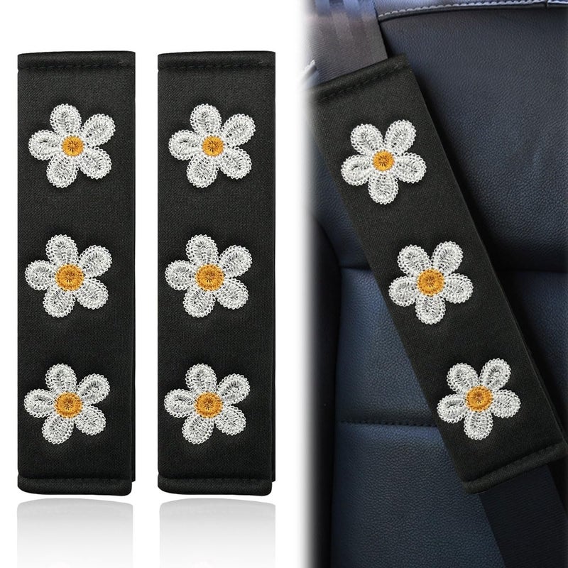 KPFILEH 2PCS Daisy Flower Car Seat Belt Cover Pads Soft Breathable Auto Seat Shoulder Strap Pad Comfortable Seatbelt Cushion Protect Neck Vehicle Interior Decoration for Cars TrucksWhite - Image 3
