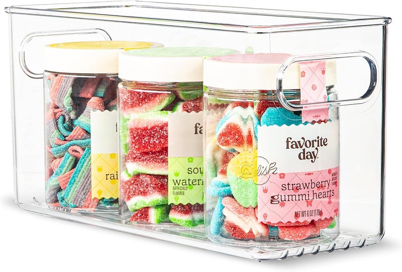 PrimeBox Plastic Food Storage Clear Container Bin with Handles for Organizing Kitchen, Pantry, Refrigerator, Freezer, Pantry, Cabinet, Closet, Bathroom. 10”x4”x5” - Image 1