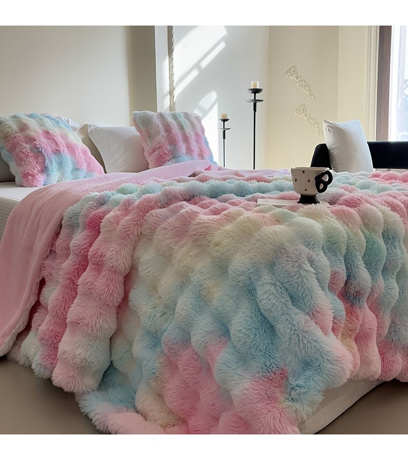 Cozy Faux Rabbit Fur Throw Blanket Tie Dye Brown 160x200cm Ultra Soft Plush Warm for Bedroom Living Room Dorm Car Couch Travel Four Seasons Use Home Decoration - Image 2