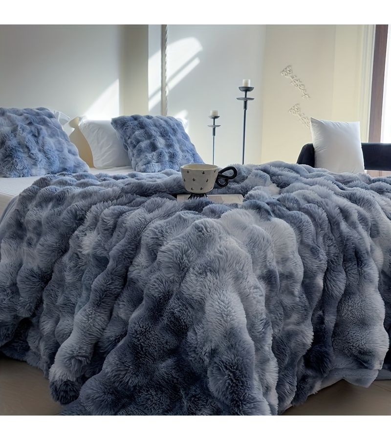 Cozy Faux Rabbit Fur Throw Blanket Tie Dye Brown 160x200cm Ultra Soft Plush Warm for Bedroom Living Room Dorm Car Couch Travel Four Seasons Use Home Decoration - Image 4