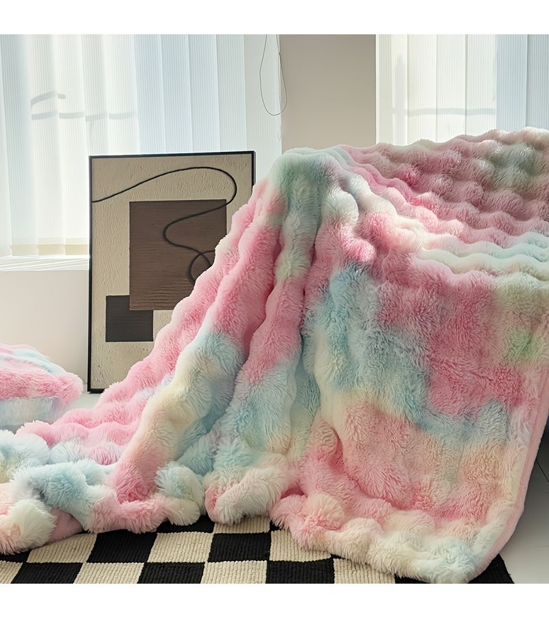 Cozy Faux Rabbit Fur Throw Blanket Tie Dye Brown 160x200cm Ultra Soft Plush Warm for Bedroom Living Room Dorm Car Couch Travel Four Seasons Use Home Decoration - Image 3