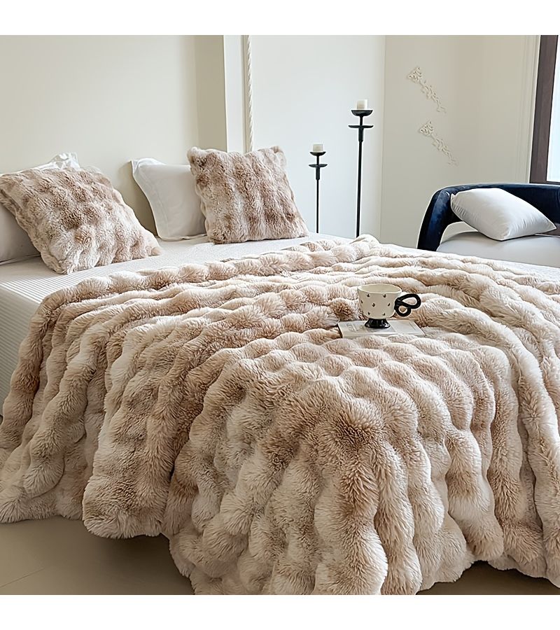 Cozy Faux Rabbit Fur Throw Blanket Tie Dye Brown 160x200cm Ultra Soft Plush Warm for Bedroom Living Room Dorm Car Couch Travel Four Seasons Use Home Decoration - Image 1