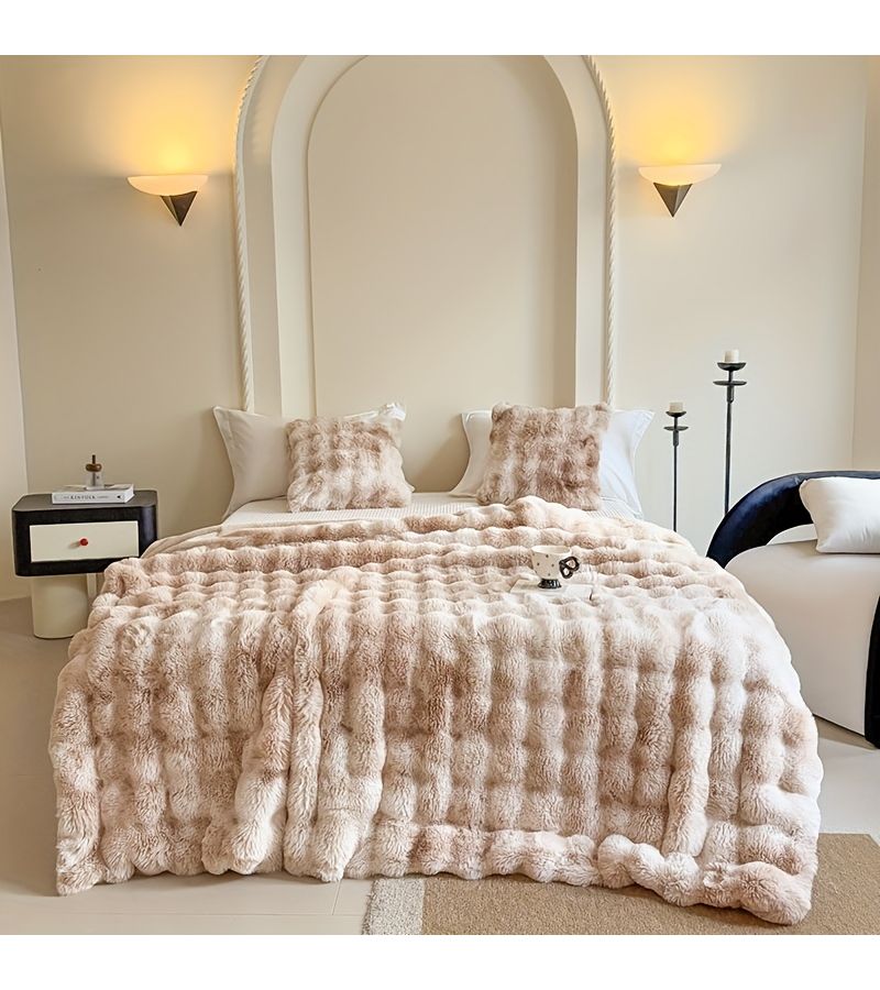 Cozy Faux Rabbit Fur Throw Blanket Tie Dye Brown 160x200cm Ultra Soft Plush Warm for Bedroom Living Room Dorm Car Couch Travel Four Seasons Use Home Decoration - Image 5