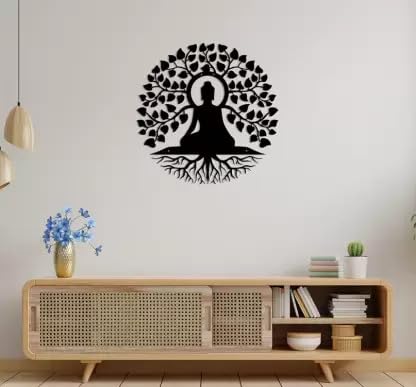 ARKICK MDF Buddha Hanging Wall Decor Art Designer Home Decoration Items for Living Room Hall Bedroom Office Kidsroom 40 cm Black MDF