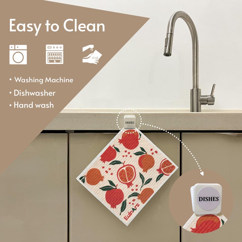 Eulnars Swedish Dishcloths for Kitchen, 8 Pack Reusable Paper Towels with Clips, Non-Scratch Swedish Dish Towels, Super Absorbent Cellulose Sponge Cloths, Eco Friendly Gifts - Image 3
