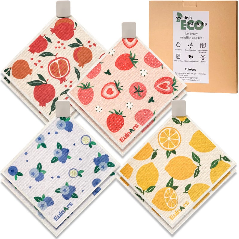 Eulnars Swedish Dishcloths for Kitchen, 8 Pack Reusable Paper Towels with Clips, Non-Scratch Swedish Dish Towels, Super Absorbent Cellulose Sponge Cloths, Eco Friendly Gifts - Image 1