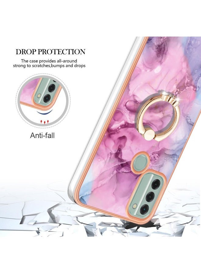 HuHa Case Cover For Nokia C31 Electroplating Marble Dual-side IMD Phone Case with Ring(Pink 013)  - Image 4
