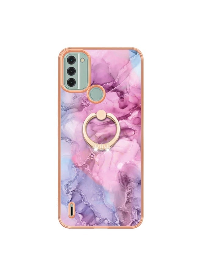 HuHa Case Cover For Nokia C31 Electroplating Marble Dual-side IMD Phone Case with Ring(Pink 013)  - Image 2