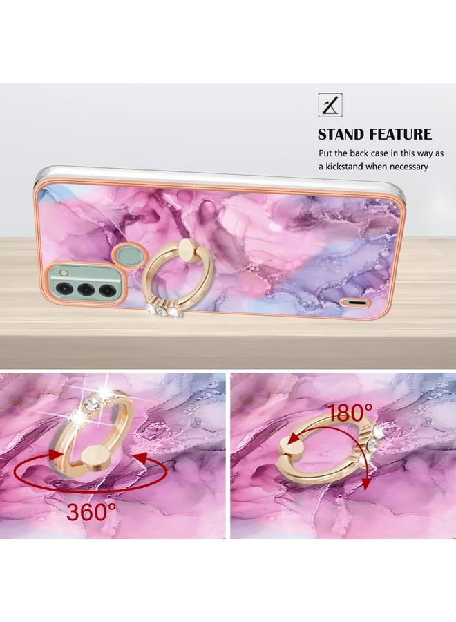 HuHa Case Cover For Nokia C31 Electroplating Marble Dual-side IMD Phone Case with Ring(Pink 013)  - Image 3