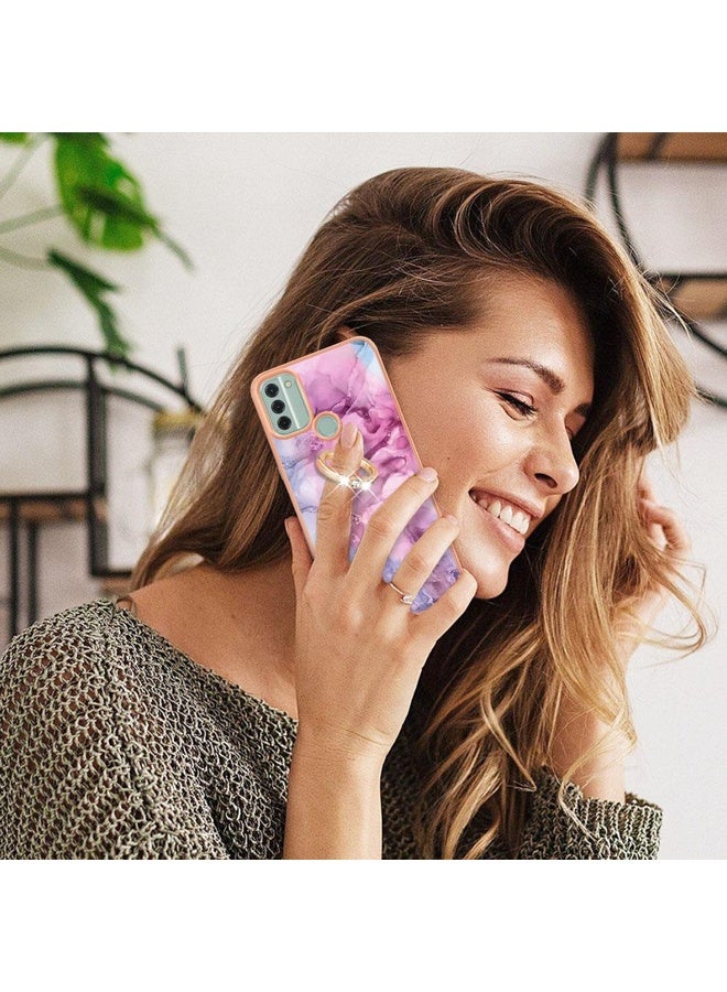 HuHa Case Cover For Nokia C31 Electroplating Marble Dual-side IMD Phone Case with Ring(Pink 013)  - Image 5