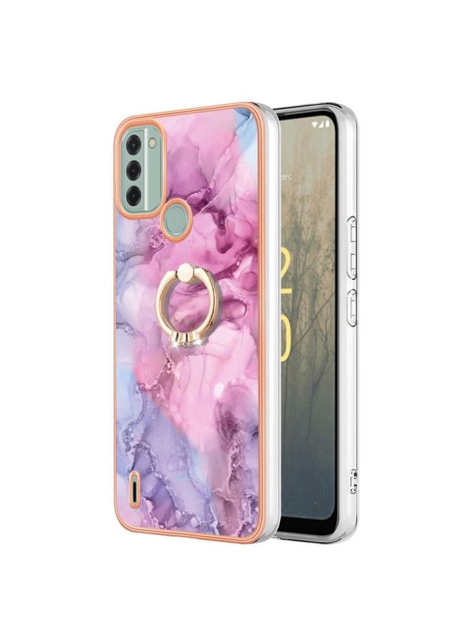 HuHa Case Cover For For Nokia C31 Electroplating Marble Dual-side IMD Phone Case with Ring(Pink 013) 