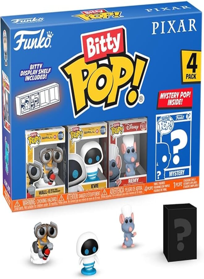 Funko Pop! Bitty: Pixar Mini Collectible Toys 4-Pack - Wall-E, EVE, Remy, & Mystery Chase Figure (Styles May Vary)