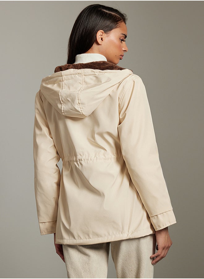 trendyol Ecru Hooded Fur Lined Water Repellent Parka Coat TWOAW21KB0065  - Image 5