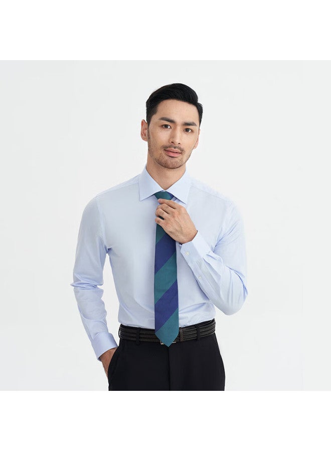 Ouding Yilisa Elizabeth Mulberry Silk Sky Blue High-stretch Shirt For Men, High-end Wrinkle-free Business Shirt, Sky Blue, Size 40 - Image 1