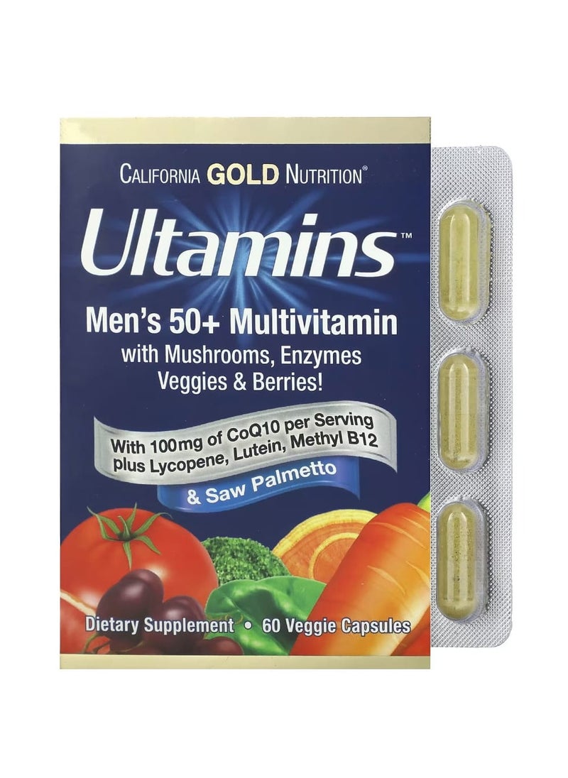كاليفورنيا غولد نيوترشن - California Gold Nutrition Ultamins فيتامينات متعددة للرجال +50 مع إنزيمات الفطر CoQ10 والخضروات والتوت 60 كبسولة نباتية - Image 1