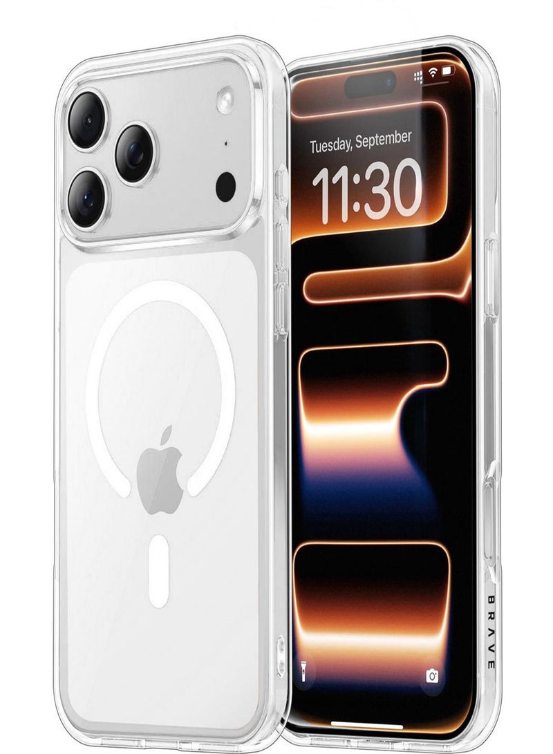 Brave iPhone 17 Pro Max Case Compatible with MagSafe, Shockproof Magnetic Silicone & Hard Shell Hybrid Case, Military-Grade 15ft Drop Protection, 30,000× Drop Tested, Slim Anti-Yellowing, Anti-Scratch & Anti-Fingerprint, Full-Coverage with Raised Edges, Wear-Resistant, Supports Wireless Charging (Clear) - Image 1