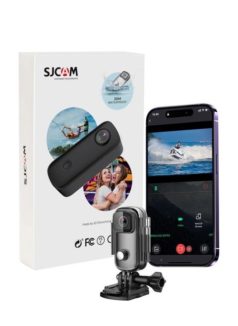 C100+ Mini WiFi Action Camera 4K30fps Pocket Sized Wearable Body Camera, Magnetic, APP Control, Underwater Small Vlog Helmet Mount Kits SD Card, Weighs 1oz, 2.4 * 1 * 0.6 inch