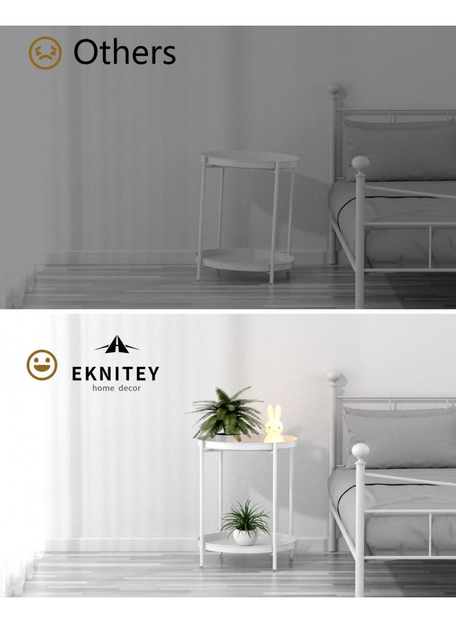 EKNITEY 2 Tier End Table - Metal Side Table Waterproof Small Sofa Coffee Side Tables Bedroom Indoor Outdoor with Removable Tray for Living Room Bedroom Balcony and Office (White) - Image 5