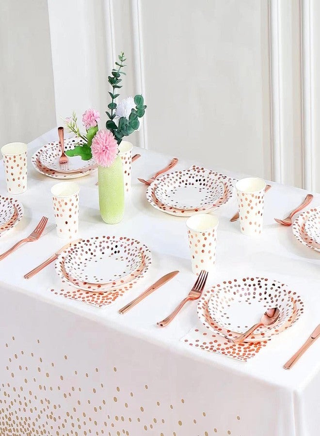Dlebay 175PCS Rose Gold Party Supplies,Rose Gold Dot on White Paper Plates Napkins and Cups,Disposable Dinnerware Sets, Plastic Forks Spoons and Knives Set Serve 25 for Wedding Birthday Party Decorations - Image 4