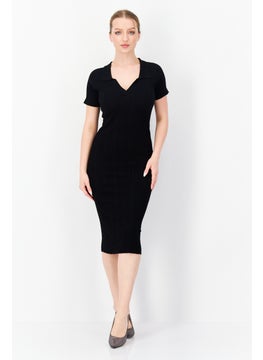 French Connection Women Ribbed Bodycon Dress, Black  - Image 1