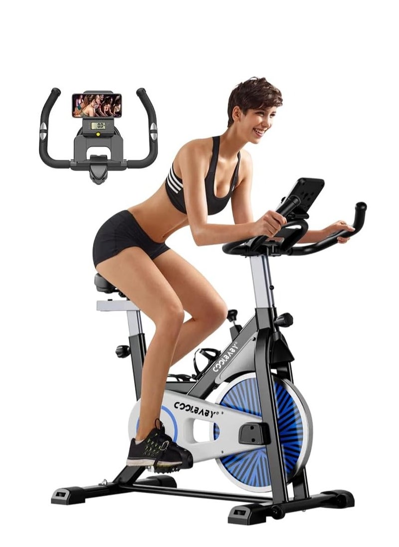 Cool Baby Style COOLBABY Exercise Bike Indoor Cycling Bike Stationary Cycle Bike with Heart Rate Sensor & Comfortable Seat Cushion, Quiet Fitness Bike for Home Cardio Workout  - Image 1