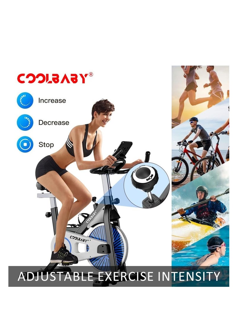 Cool Baby Style COOLBABY Exercise Bike Indoor Cycling Bike Stationary Cycle Bike with Heart Rate Sensor & Comfortable Seat Cushion, Quiet Fitness Bike for Home Cardio Workout  - Image 2