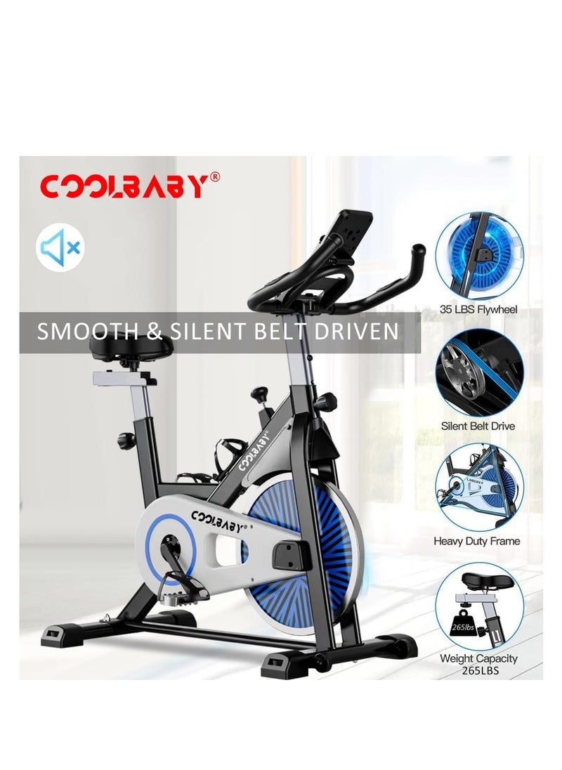 Cool Baby Style COOLBABY Exercise Bike Indoor Cycling Bike Stationary Cycle Bike with Heart Rate Sensor & Comfortable Seat Cushion, Quiet Fitness Bike for Home Cardio Workout  - Image 4