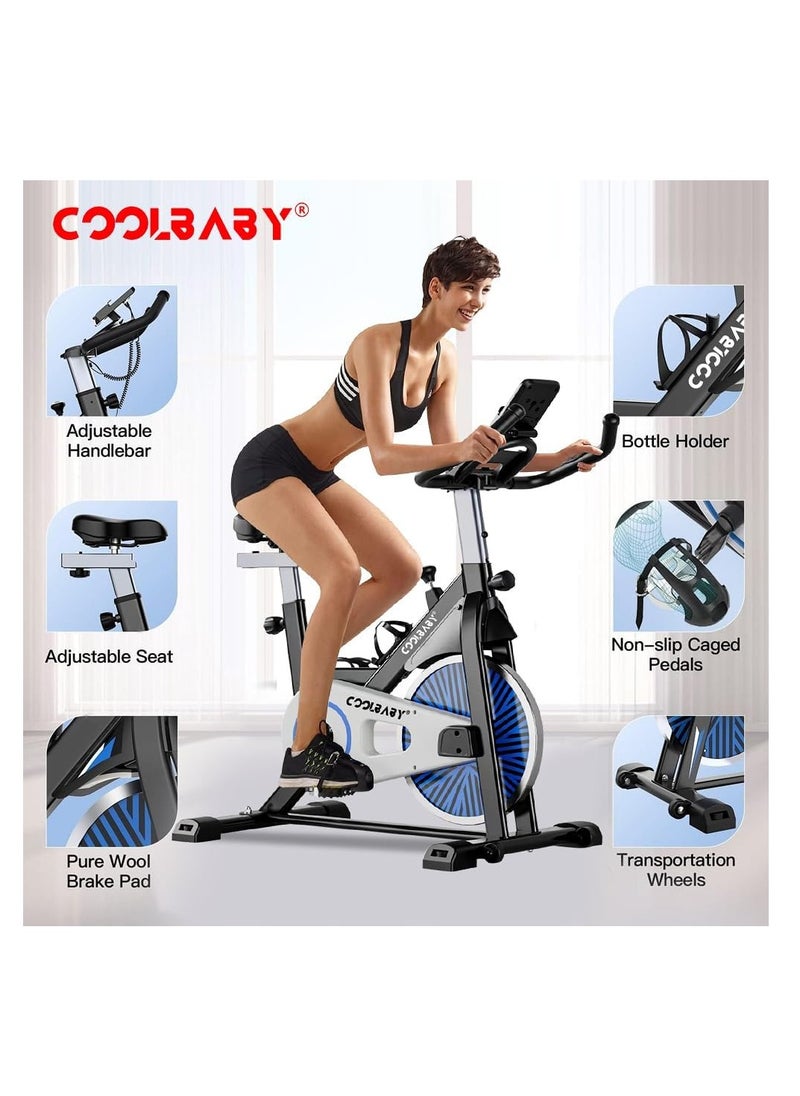Cool Baby Style COOLBABY Exercise Bike Indoor Cycling Bike Stationary Cycle Bike with Heart Rate Sensor & Comfortable Seat Cushion, Quiet Fitness Bike for Home Cardio Workout  - Image 5