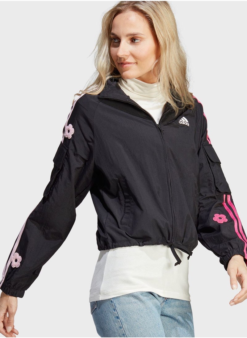 Adidas - 3 Stripe Flower Print Jacket - Image 1