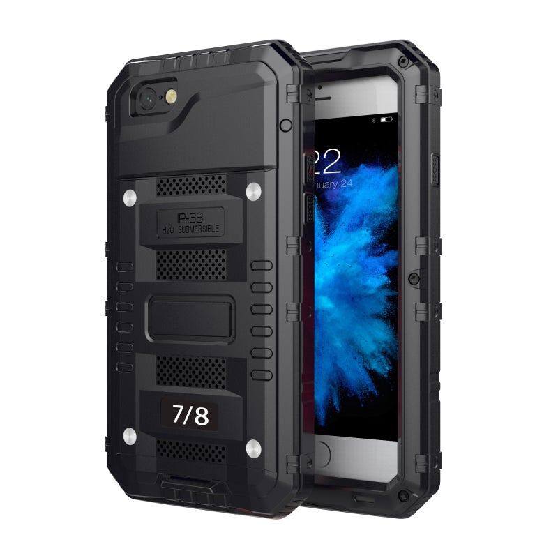 HuHa Case Cover For iPhone SE 2022 / SE 2020 / 8 / 7 Metal + Silicone Phone Case with Screen Protector(Black) - Image 1