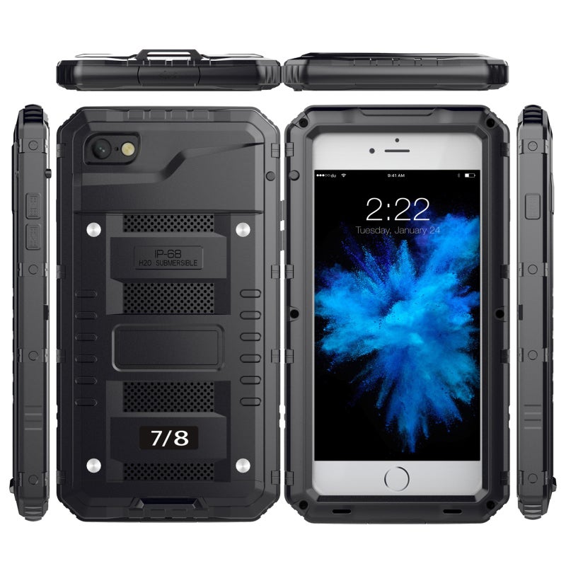 HuHa Case Cover For iPhone SE 2022 / SE 2020 / 8 / 7 Metal + Silicone Phone Case with Screen Protector(Black) - Image 2