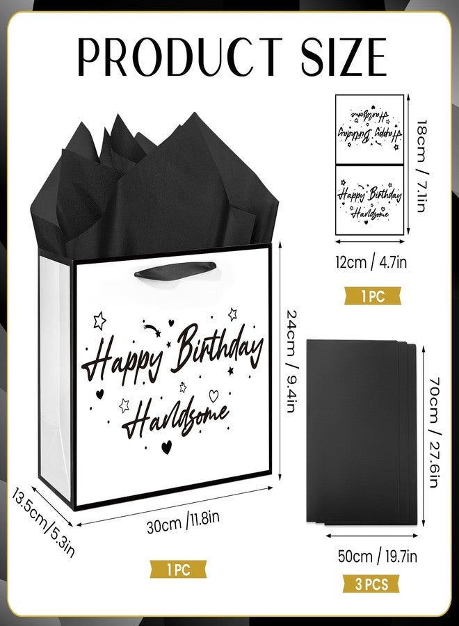 Innovoscape Black and White Birthday Gift Bag for Men Boys Handsome Birthday Party Bag with Tissue Paper and Greeting Card Bday Gifts for Men Husband Boyfriend Brother Anniversary Party Decoration Supplies - Image 3