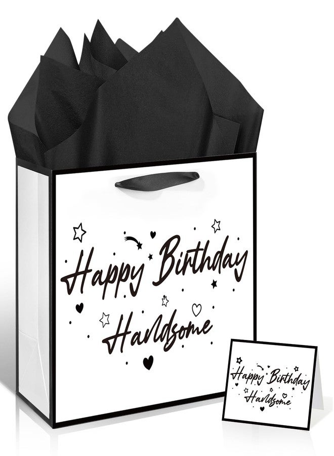 Innovoscape Black and White Birthday Gift Bag for Men Boys Handsome Birthday Party Bag with Tissue Paper and Greeting Card Bday Gifts for Men Husband Boyfriend Brother Anniversary Party Decoration Supplies - Image 1