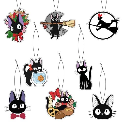 Pounchi Cute Black Cat Car Air Freshener Cards 8 Pack Refreshing Ice Scent Anime Accessories for Car Interior Hanging Gift Rearview Pendant Supplies - Image 1