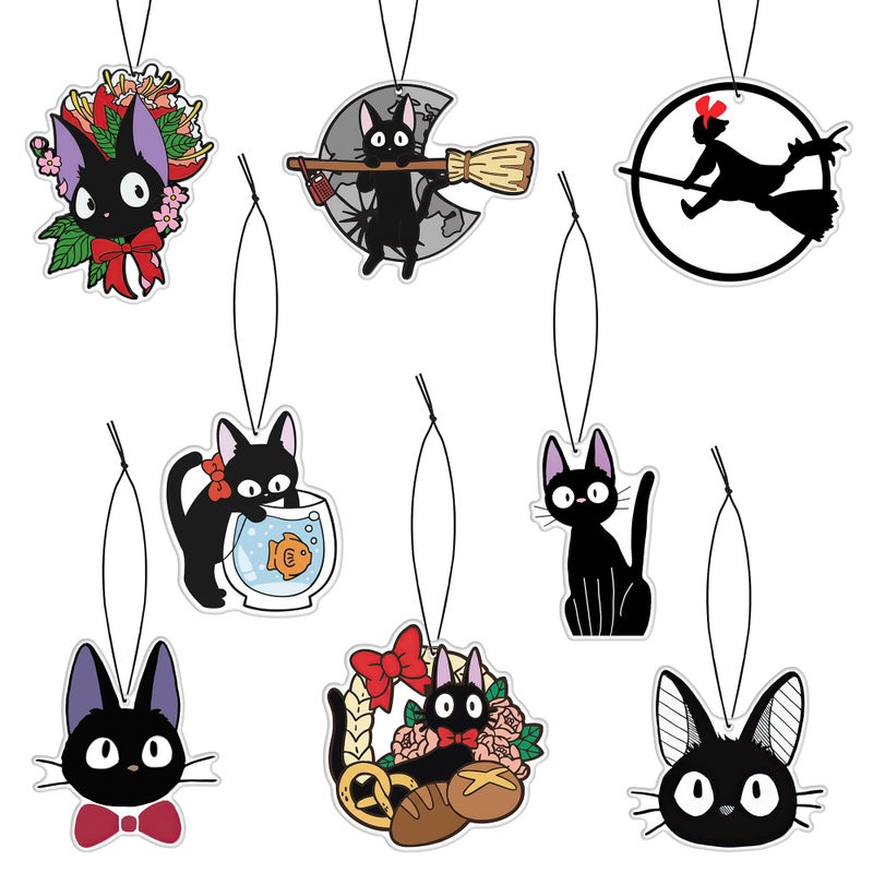 Pounchi Cute Black Cat Car Air Freshener Cards 8 Pack Refreshing Ice Scent Anime Accessories for Car Interior Hanging Gift Rearview Pendant Supplies - Image 3