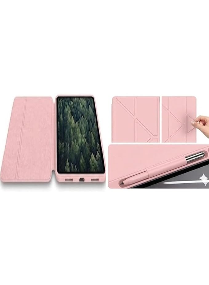 حافظة متوافقة مع ايباد اير 11 انش M4/M3/M2 (2026/2025/2024)، ايباد اير الجيل الخامس/الرابع 10.9 انش (2022/2020)، غطاء شفاف مع حامل قلم، حامل على شكل حرف واى  (بينك) - Image 4