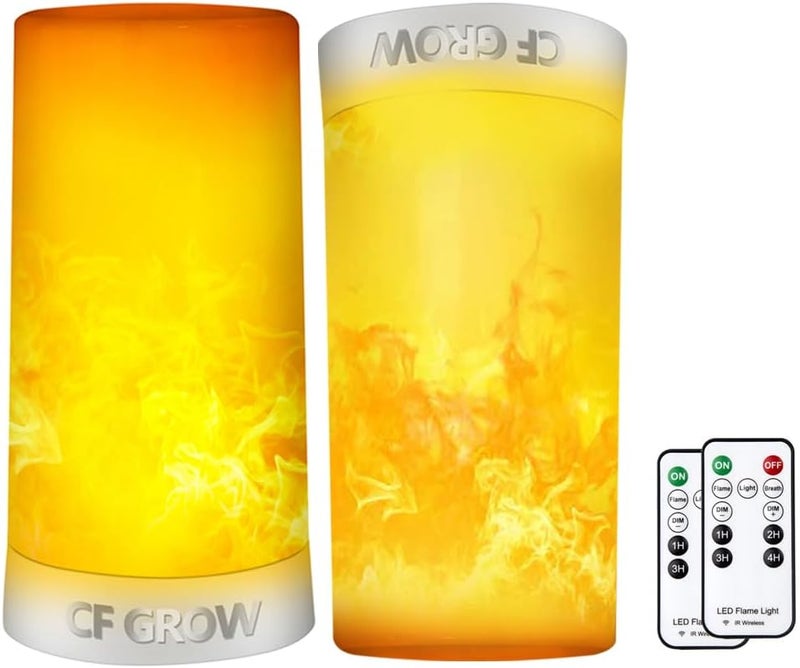 CFGROW LED Flame Effect Fireplace Light with Remote & Timer, USB Rechargeable Battery Operated Flameless Candle Light for Room Party Bar Decor - 2 PCS - Image 1