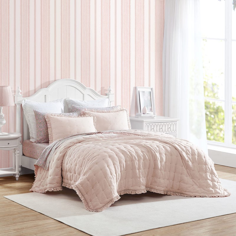 Laura Ashley Twin Quilt Set Reversible Bedding Set Including Shams All Season Farmhouse Home Dcor Hailee Pink Twin