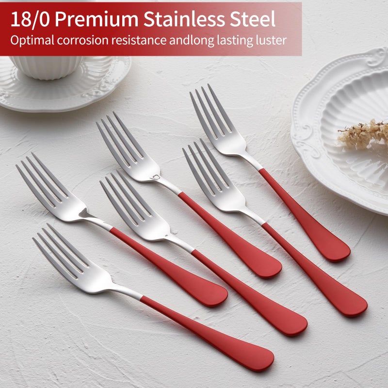 Onlycooker Red Dinner Fork, 18/0 Red handle Stainless Steel Satin Finish 8.1-inch Silverware Flatware Fork Set, Set of 12, Dishwasher Safe - Image 3