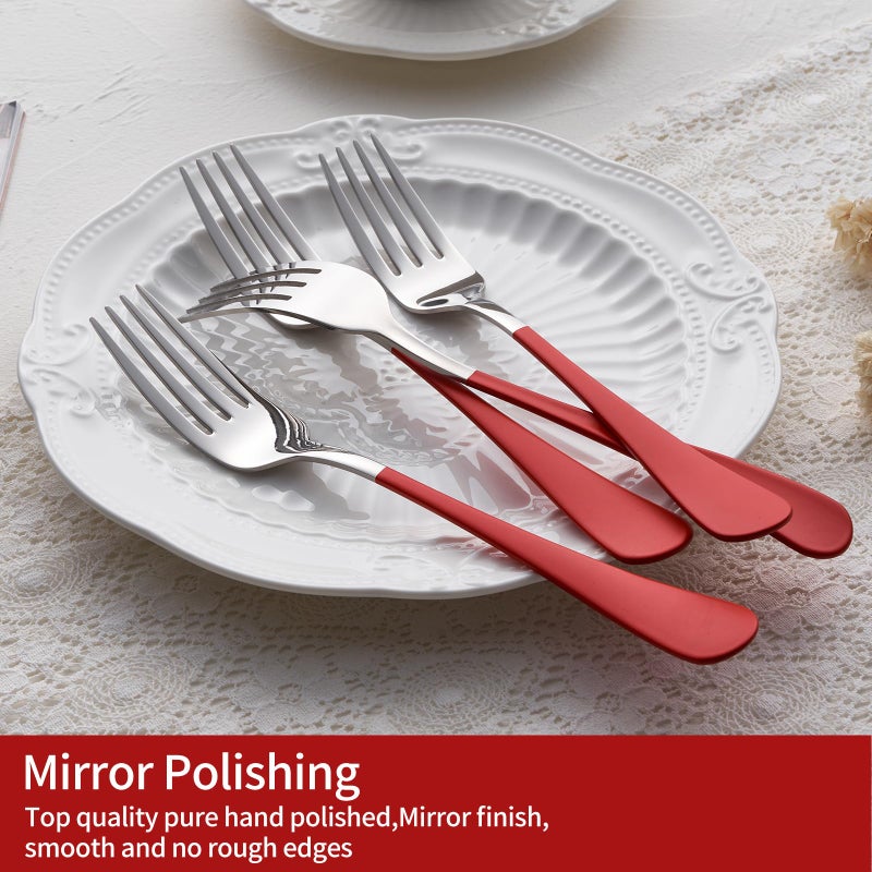Onlycooker Red Dinner Fork, 18/0 Red handle Stainless Steel Satin Finish 8.1-inch Silverware Flatware Fork Set, Set of 12, Dishwasher Safe - Image 4