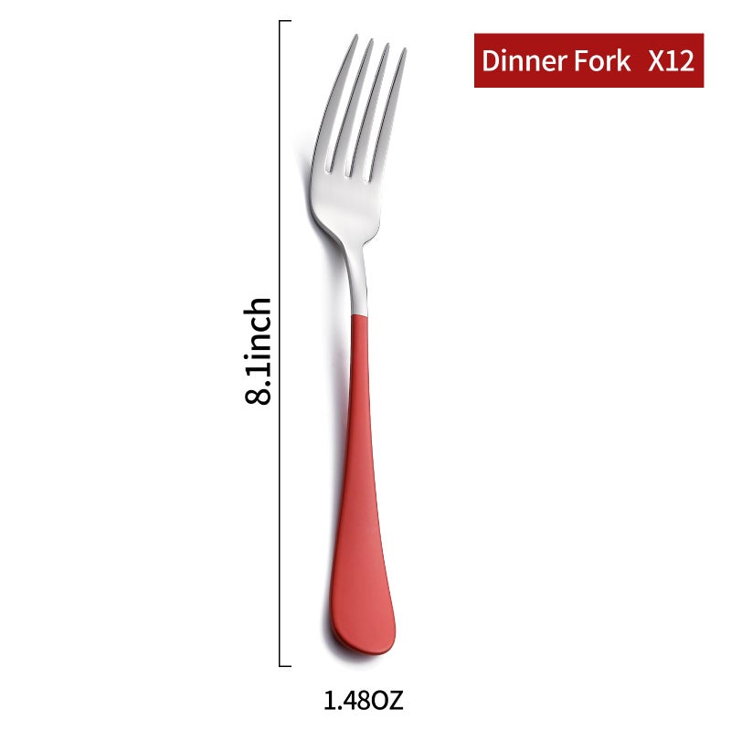 Onlycooker Red Dinner Fork, 18/0 Red handle Stainless Steel Satin Finish 8.1-inch Silverware Flatware Fork Set, Set of 12, Dishwasher Safe - Image 2