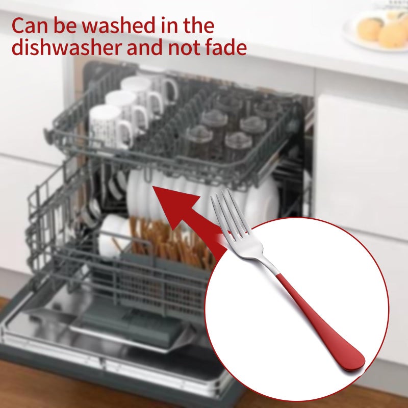 Onlycooker Red Dinner Fork, 18/0 Red handle Stainless Steel Satin Finish 8.1-inch Silverware Flatware Fork Set, Set of 12, Dishwasher Safe - Image 5