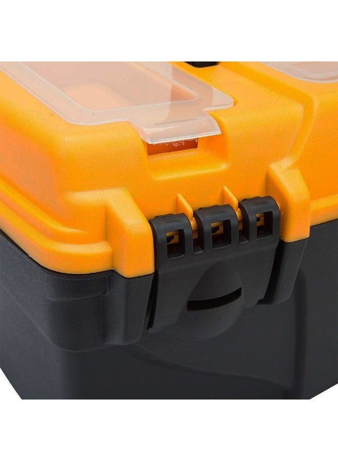 ABC Portable Tool Storage Box 13" , Heavy Duty Plastic Tool Box with Removable Tray and Double Lock , Lightweight Storage Organizer with Transparent Lid for Tools and Accessories Household Use - Image 3