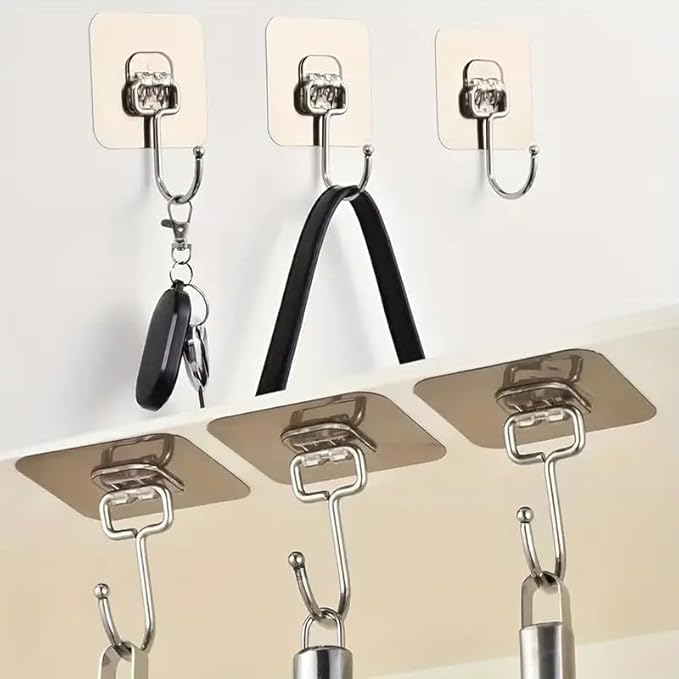 Wipsor Strong Heavy Duty Self Adhesive Transparent Clear Waterproof Sticker Hooks for Wall Without Drilling Clothes Holder Hanging Towel Hanger Mount Combo for Bathroom Kitchen Office(Clip Golden, 5) - Image 2