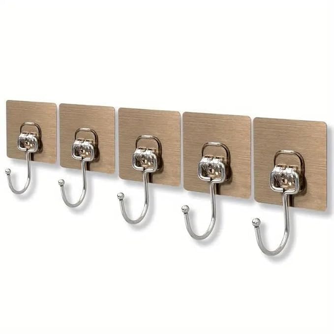 Wipsor Strong Heavy Duty Self Adhesive Transparent Clear Waterproof Sticker Hooks for Wall Without Drilling Clothes Holder Hanging Towel Hanger Mount Combo for Bathroom Kitchen Office(Clip Golden, 5) - Image 1