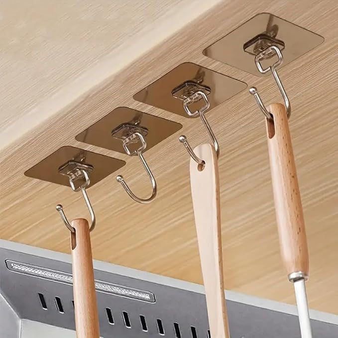 Wipsor Strong Heavy Duty Self Adhesive Transparent Clear Waterproof Sticker Hooks for Wall Without Drilling Clothes Holder Hanging Towel Hanger Mount Combo for Bathroom Kitchen Office(Clip Golden, 5) - Image 5