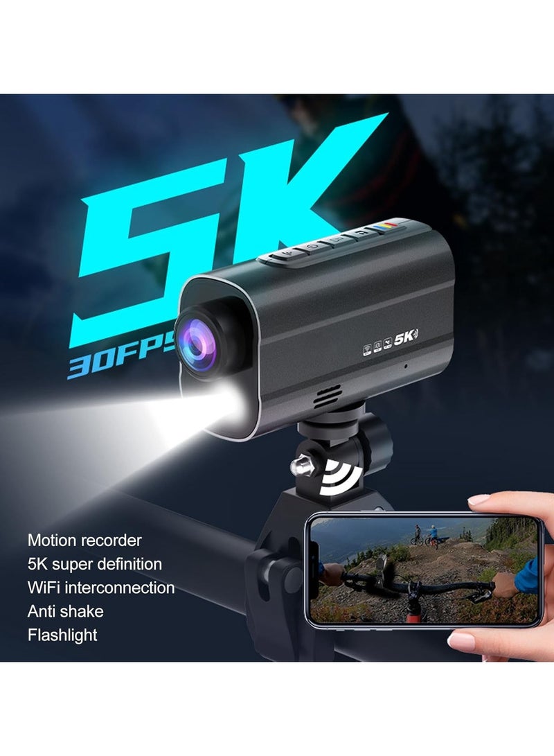 Generic 5K Action Camera, Anti-Shake Wi Fi Action Camera with Luminous Flashlight, Flashlight, 170° Wide Angle, Recording, 1000mAh Battery, Waterproof Vlog Camera for Motorcycle - Image 2